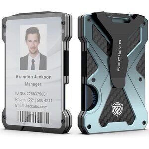 Men's Minimalist Slim Aluminum Metal Money Clip Wallet with Clear ID Card Holder